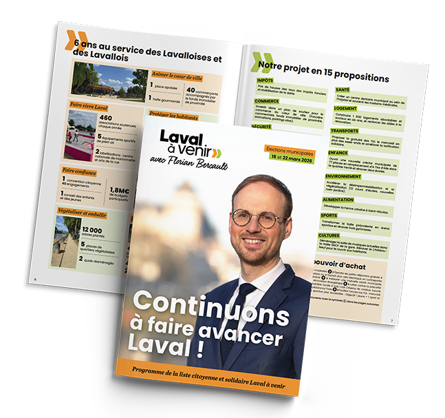 Programme de la campagne de Florian Bercault et Laval à Venir pour les élections municipales de Laval 2026